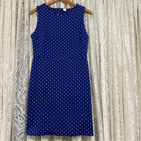 Old Navy Sleeveless Sheath Dress. Blue w/ White Polka Dots. Cotton w/ Spandex. - Picture 1 of 7